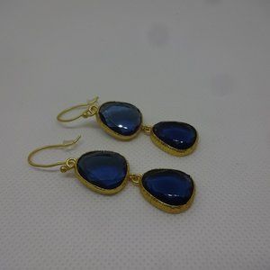 SALE**SALE**Gorgeous "SAPPHIRE QUARTZ" Handmade Golden Earrings #136